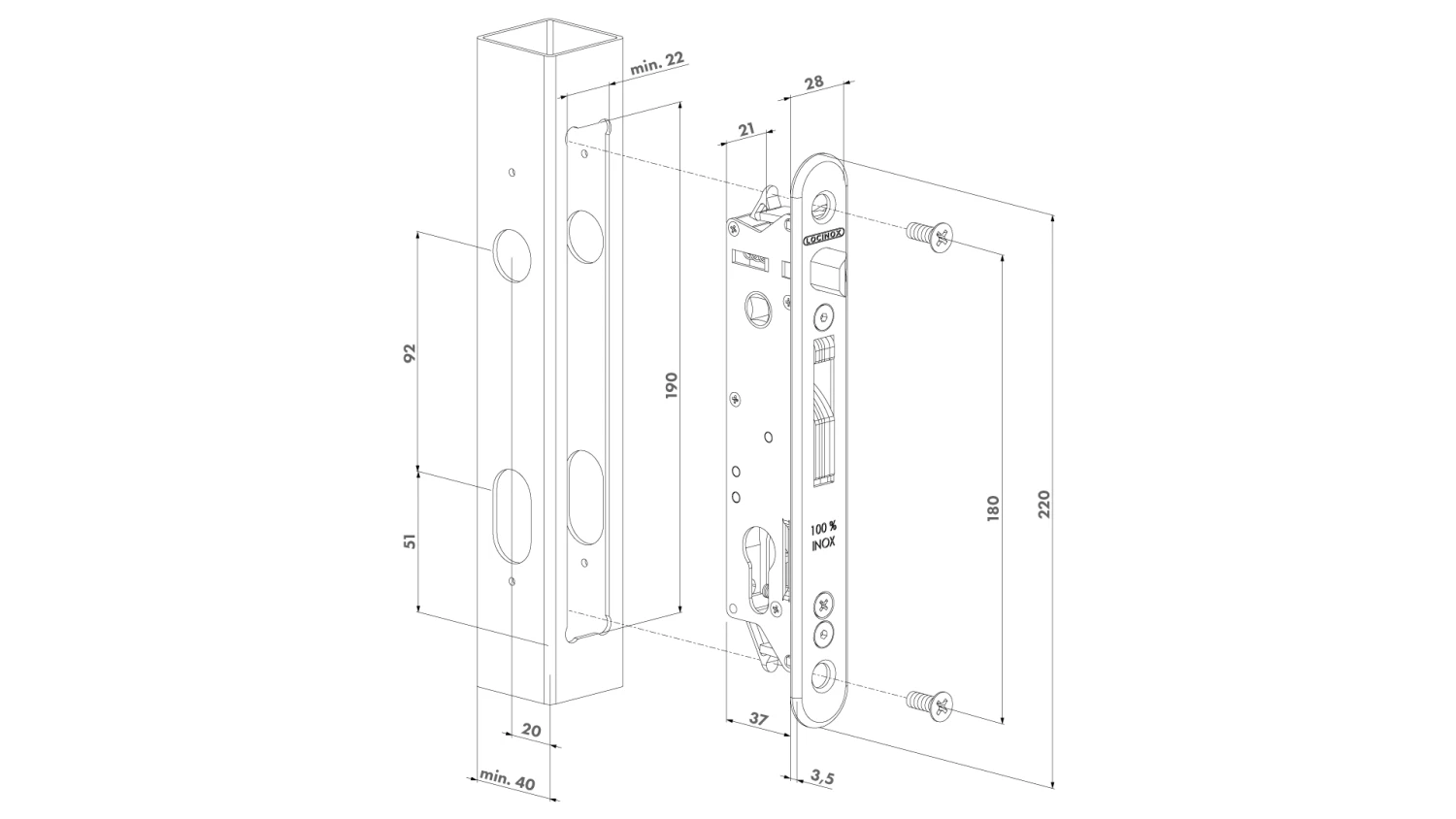 Locinox Fortylock - Insert Gate Lock 40mm Profile Only 3 Locinox Fortylock - Insert Gate Lock 40mm Profile Only - Image 3