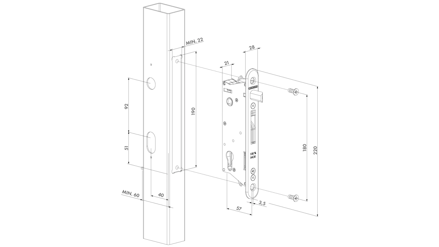 Locinox Sixtylock - Insert Gate Lock 60mm Profile Only 3 Locinox Sixtylock - Insert Gate Lock 60mm Profile Only - Image 3