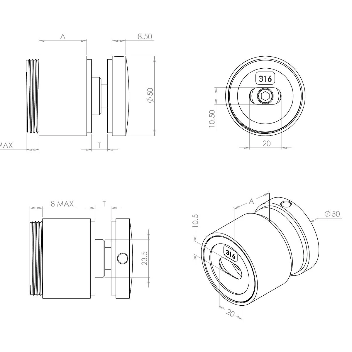 Adjustable Glass Stand Off's 2 Adjustable Glass Stand Off's - Image 2